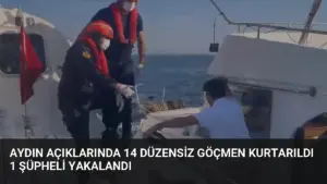 Aydın Açıklarında 14 Düzensiz Göçmen Kurtarıldı 1 Şüpheli Yakalandı
